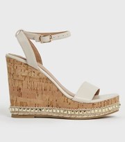 New Look Off White Studded Faux Cork Wedge Heel Sandals